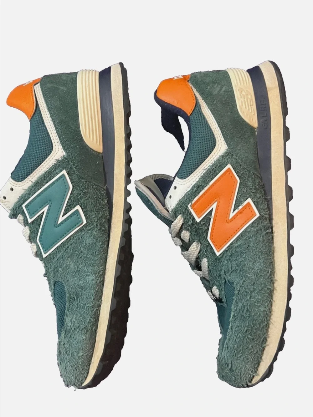 New Balance Men’s Green and Orange 574 Sneakers